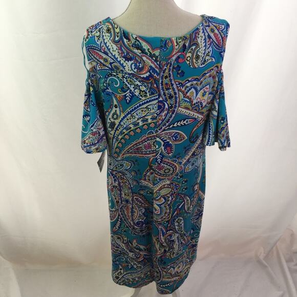 RN Studio Cold Shoulder Paisley Dress Turq Multi 6 - Picture 5 of 16